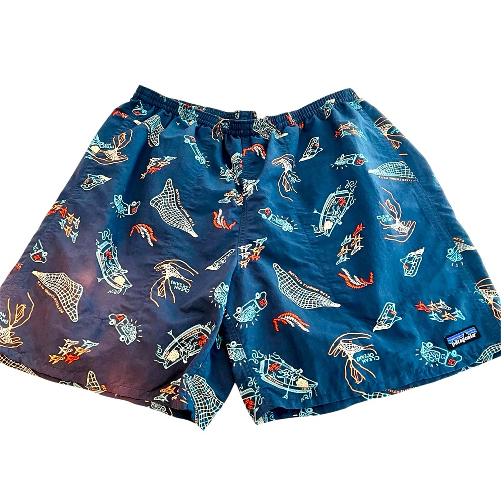 Patagonia “Baggies Long “ Environmental Sea Theme Print Swim Shorts L
